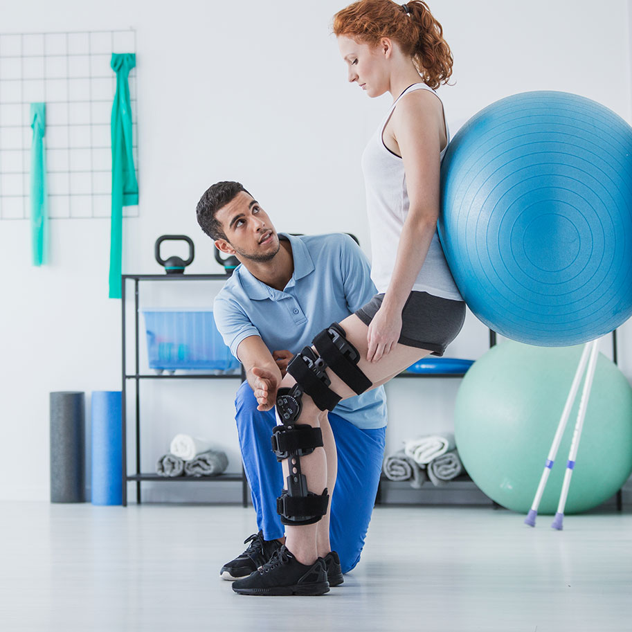 A woman in a leg brace works with a therapist and an exercise ball. After you’re hurt in a motorcycle accident, Horenstein, Nicholson & Blumenthal can help you get compensation for medical costs and other losses.